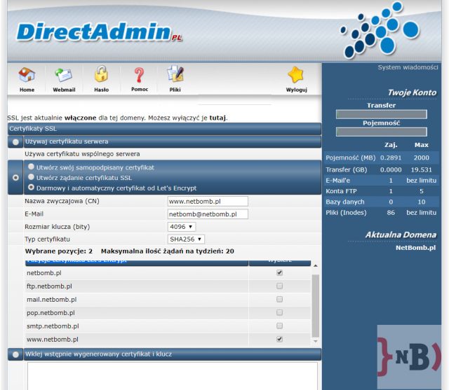 Darmowy certyfikat SSL - Przykładowa konfiguracja certyfikatu SSL