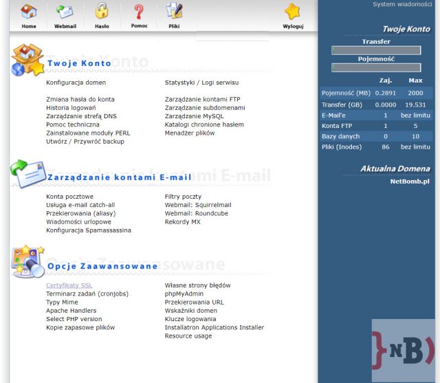 Darmowy certyfikat SSL - Po zalogowaniu wybieramy opcję Certyfikaty SSL 