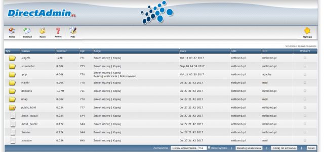 DirectAdmin zarządzanie plikami 